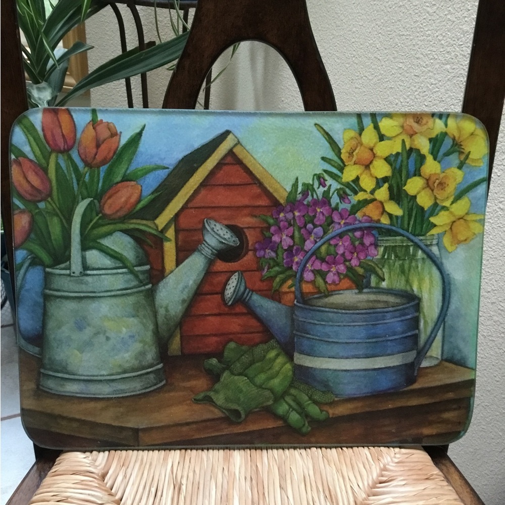 Spring Garden Scene Tempered Glass Cutting Board 15” x 11”